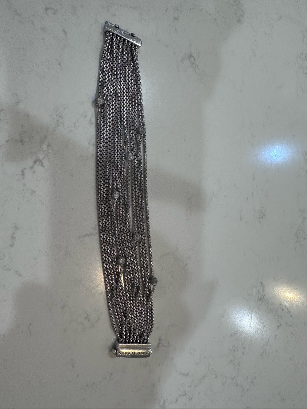 David Yurman 925 16 Strand Box Chain Bracelet With 7 Pave Diamond Balls